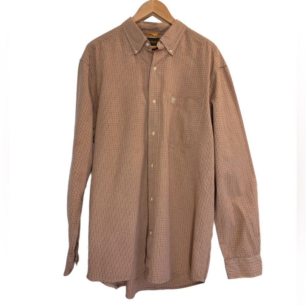 Timberland long sleeve green/red/tan 100% cotton button up top